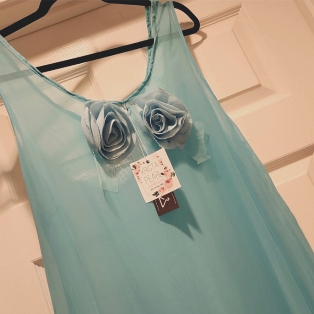 Women’s Light Blue Maxi Dress with Floral Applique